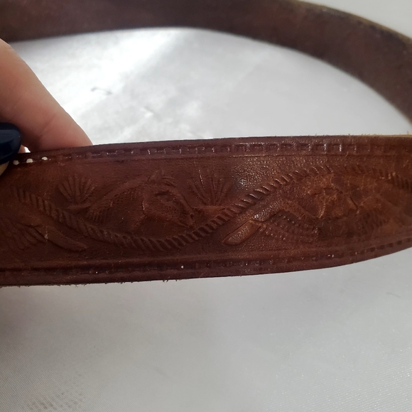 Vintage Men's Brown Western Leather Belt - Picture 5 of 11